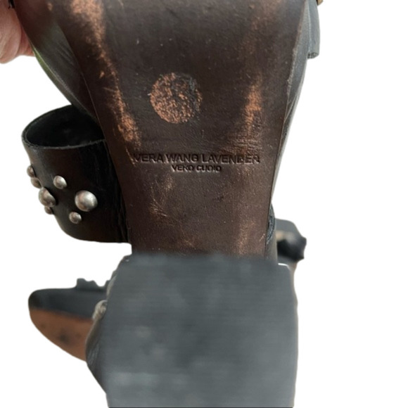 VERA Wang Lavender Label Black Leather Heel Sandals with Studs - Picture 9 of 10